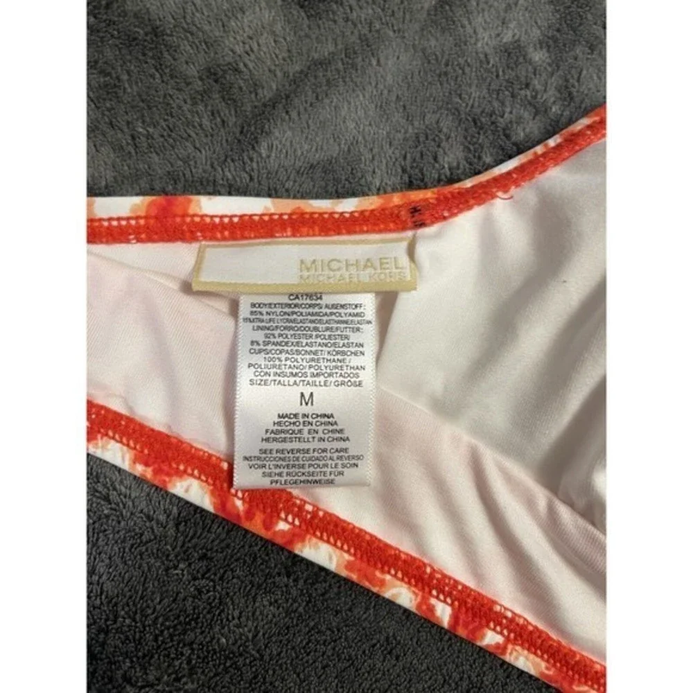Michael Kors Medium Bikini Top Women Orange White Damask High‎ Neck Halter Swim